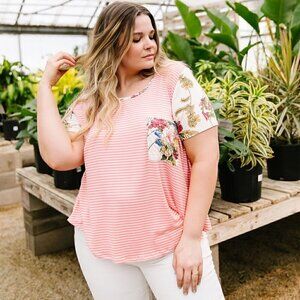 e. Luna Floral Accent Striped Raglan Top - NWOT